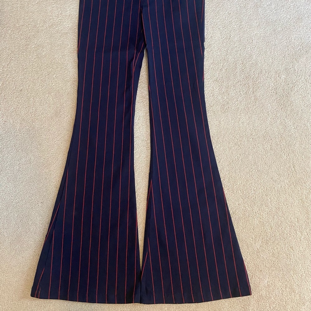 Navy and Red Striped Flare Pants